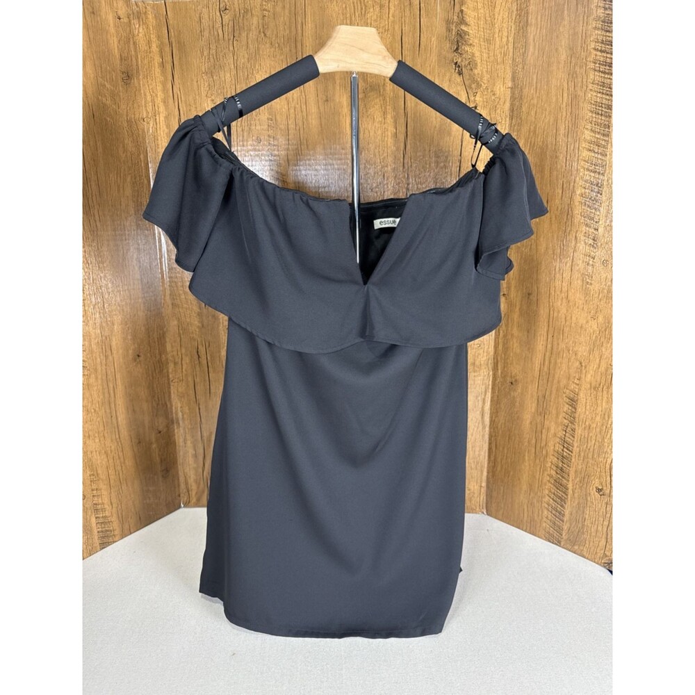 Essue Black Off Shoulder Mini Dress Women Medium Ruffle Cocktail Party Medium